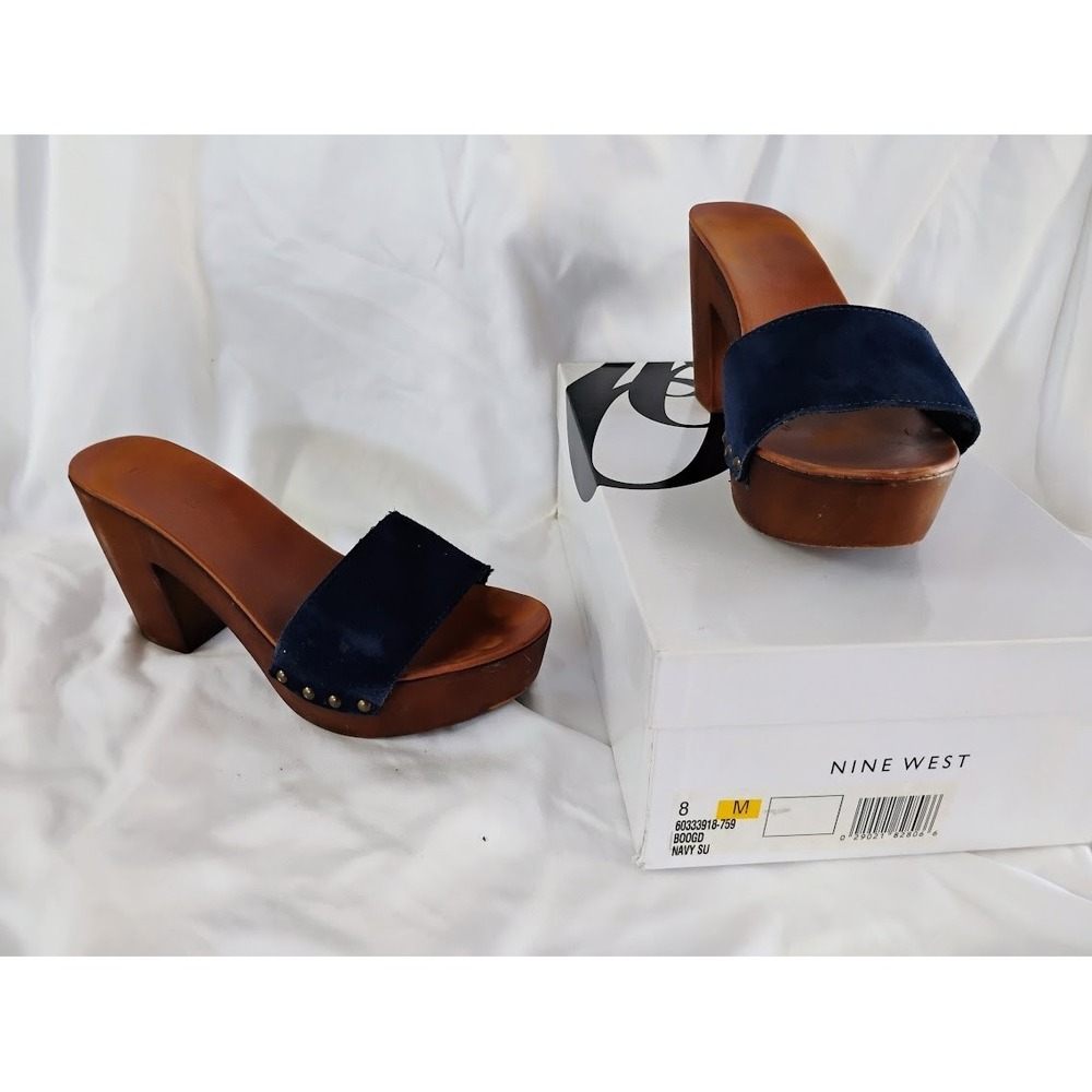Women's Nine West Blue Suede Platform Mule Slide Sandals Size 8 Boho